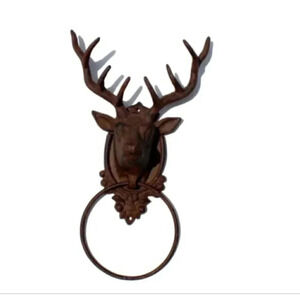 Vintage Castiron Reindeer Head Rustic Door Knocker Screw Mount Door Handle